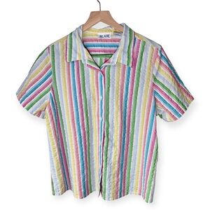 Rainbow Pastel Striped Button Down Shirt Women’s Size Medium Metallic Blairl
